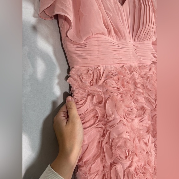 JS Collections Pink Chiffon Rosette Dress 14 Flutter Cocktail Party Wedding - Picture 4 of 13